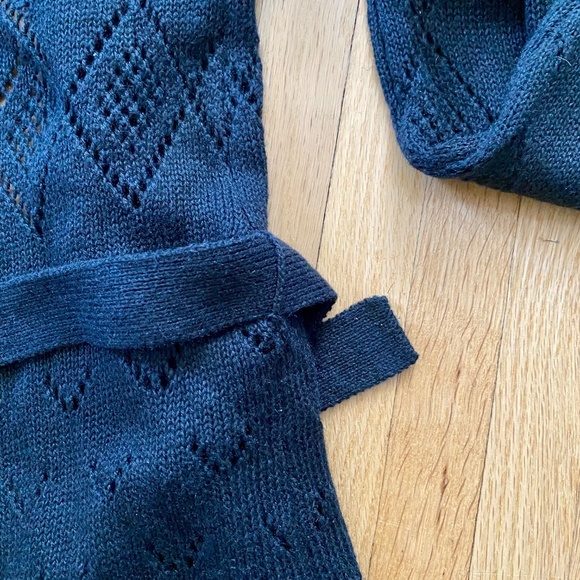 Mossimo Pointelle Knit Open Front Belted Black Cardigan Size XS - Picture 7 of 8